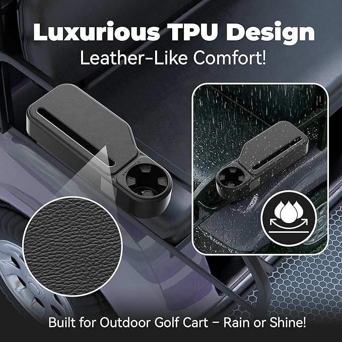 Upgraded Golf Cart Armrest with Cup Holder – Wide Comfort Pad, Universal Fit for EZGO, Club Car, Yamaha – Waterproof, Tool-Free Install, Fits 1" & 1.25" Square Tubes