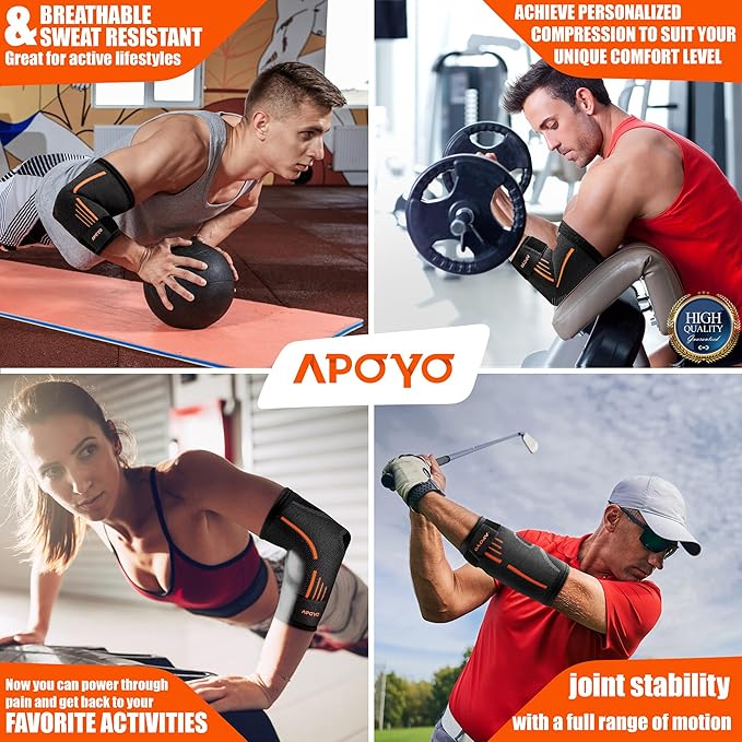APOYO Elbow Brace for Tendonitis and Tennis Elbow, Compression Sleeve for Arthritis, Workouts, Reduce Joint Pain During Fitness Activity (Medium)