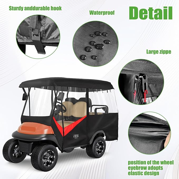 10L0L 4 Passenger Golf Cart Enclosure - 86" Roof Fit, Universal Golf Cart Cover for Yamaha Club Car EZGO,Waterproof 600D Rain Cover,Transparent Tail Light Panel,Foldable Door,4-Sided Clear Windows