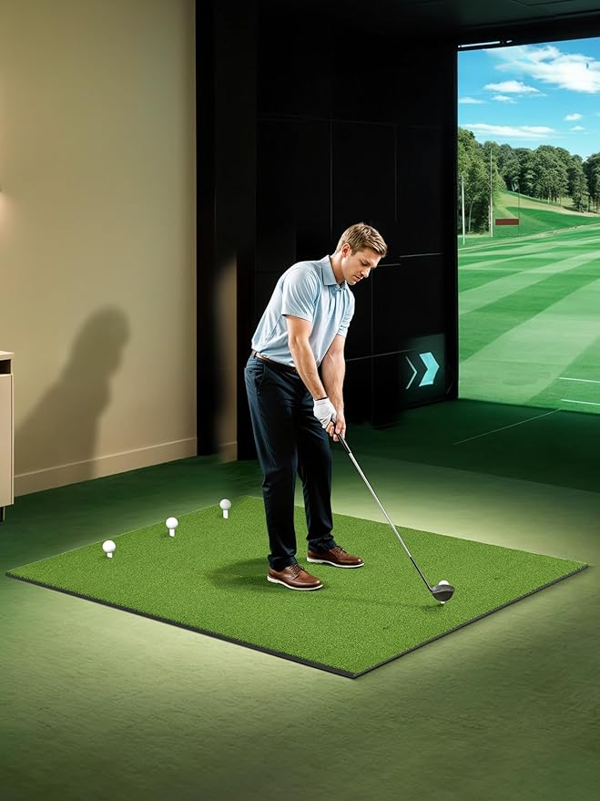 Golf Hitting Mat 5×4ft, Thickened 21/31mm Golf Practice Mat for Indoor Outdoor, Top-Notch Artificial Turf Driving Matt with 9 PU Balls+3 Rubber Tee+7 Tee