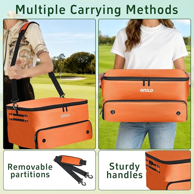 ANILD Golf Trunk Organizer, 2 Layer Golf Storage Case with Separate Ventilated Compartment for 2 Pair Shoes, for Balls, Tees, Clothes, Gloves, Accessories, Golfer Gifts
