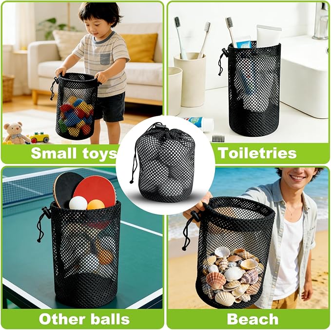 Golf Ball Storage Bag-6 Pack Mesh Bags with Drawstring，Golf Shag Bag Organizer,Sports Equipment Organizer Sack，for Collecting Half Balls Tennis Beach Trave