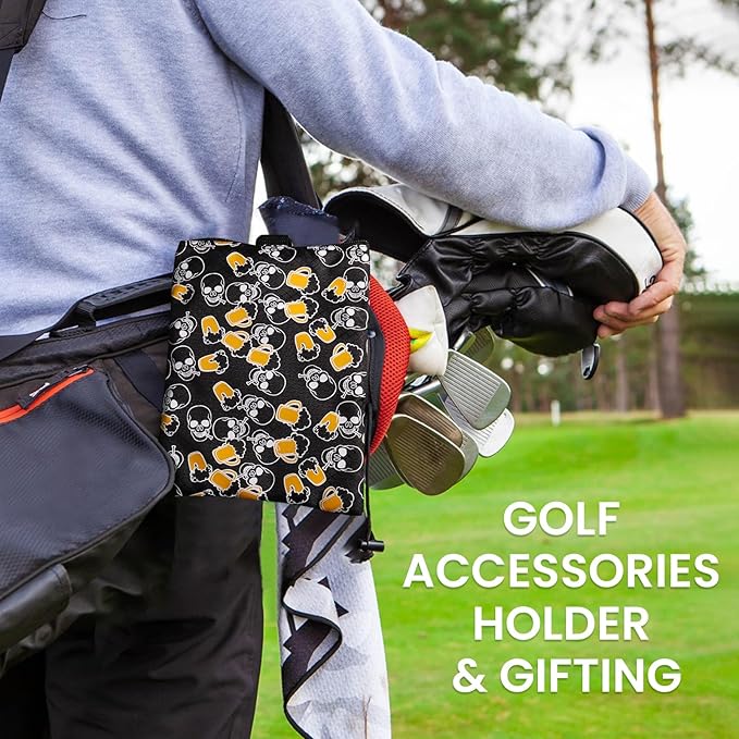 Golf Bag Accessories Valuables Pouch Bags Multi Pocket Zipper Hook with 10 Pcs Wood Golf Tees for Men Women