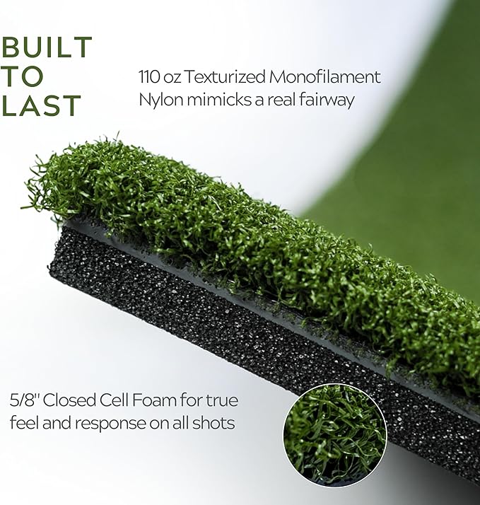 Original Country Club Elite by Real Feel Golf Mat 5x5 ft, Thick Outdoor & Indoor Turf Practice Mat with Real & Rubber Tee Compatibility | Heavy Duty Advanced Rubber Backing Training Mat | Zero Bounce