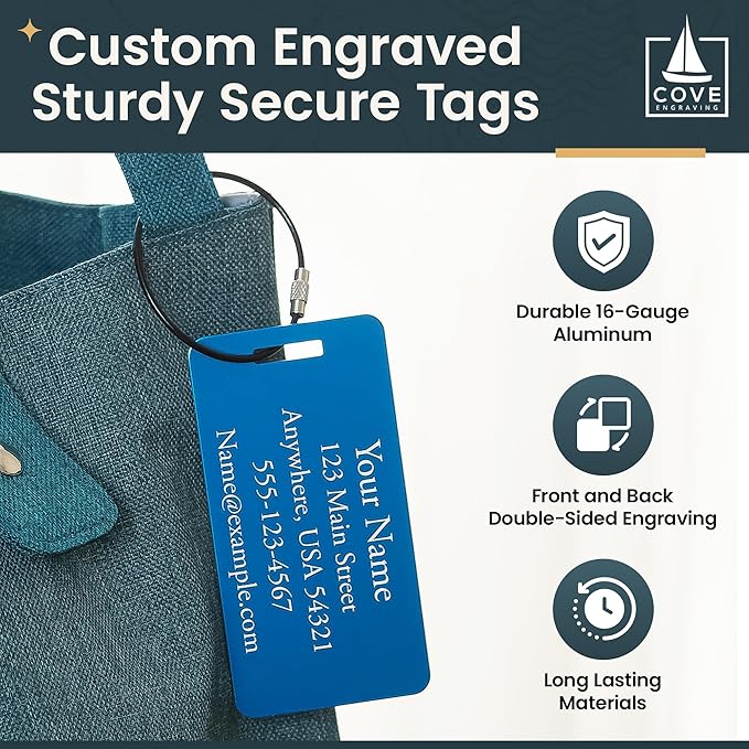 Two Custom Engraved Aluminum Luggage Tags (Pink)