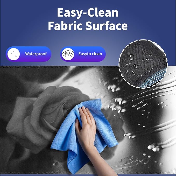 Wknoon. Extra Large Gaming Mouse Pad (31.5" x 11.8") with Durable Stitched Edges – Grey Rose Near a Window with Rain Drops Reflection of Blossom, Anti-Slip Base & Smooth Surface Extended XXL Desk Mat