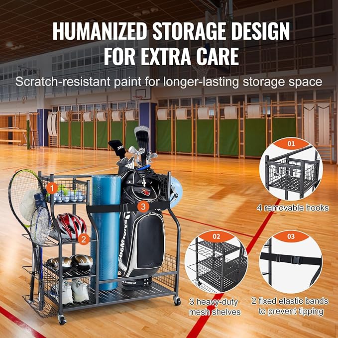 VEVOR Golf Bag Organizer, Golf Bag Storage Rack Stand Holder, Sports Equipment Storage Rack, Golf Storage Organizer for Garage, Sports Gear, Toys Storage Rack Hooks