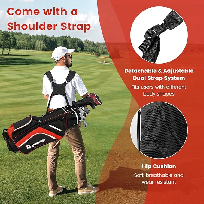 Tangkula Golf Stand Bag with 14 Way Top Dividers, Lightweight 6 Pockets Golf Club Bag with Cooler Bag, Adjustable Dual Strap & Rain Hood, Golf Carry Bag for Men & Women