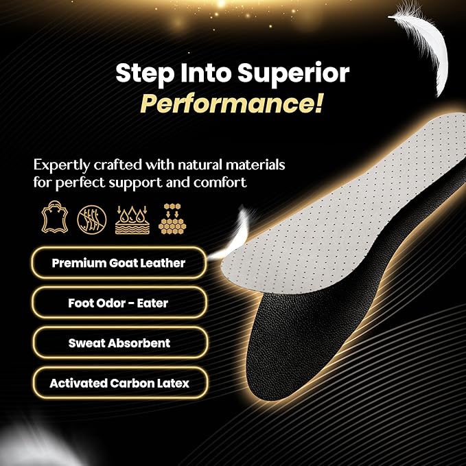 HANDARTE Premium Leather Shoe Insoles | Thin Shoe Inserts for Men/Women | Dress Shoe Insoles - Durable - 100% Natural Goatskin & Anti Sweat - Suitable for No-Socks (US W10/M8.5 | EU42)