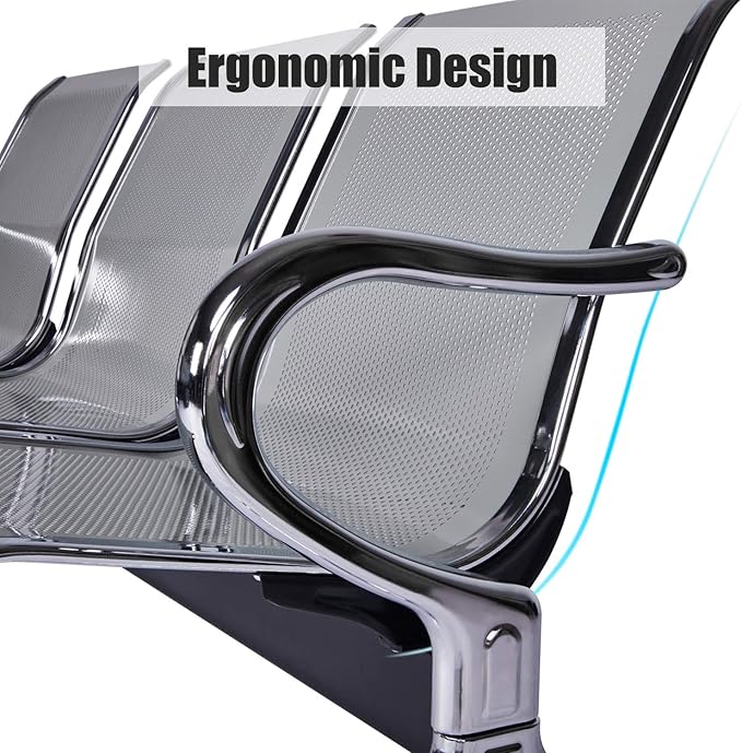 Kinfant Waiting Room Chair Bench - Guest Reception Chairs for Airport Hospital Bank Salon Barber Hall Room Conference (3-seat, Silver-Mesh)