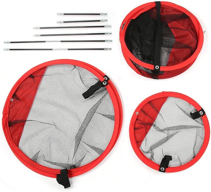 3 in 1 Golf Chipping Net Set, Golf Target Practice Net with 3 Different Sizes, Foldable Nylon Training Net for Indoor and Outdoor Use, Includes Collapsible Fiber Support Rods for E