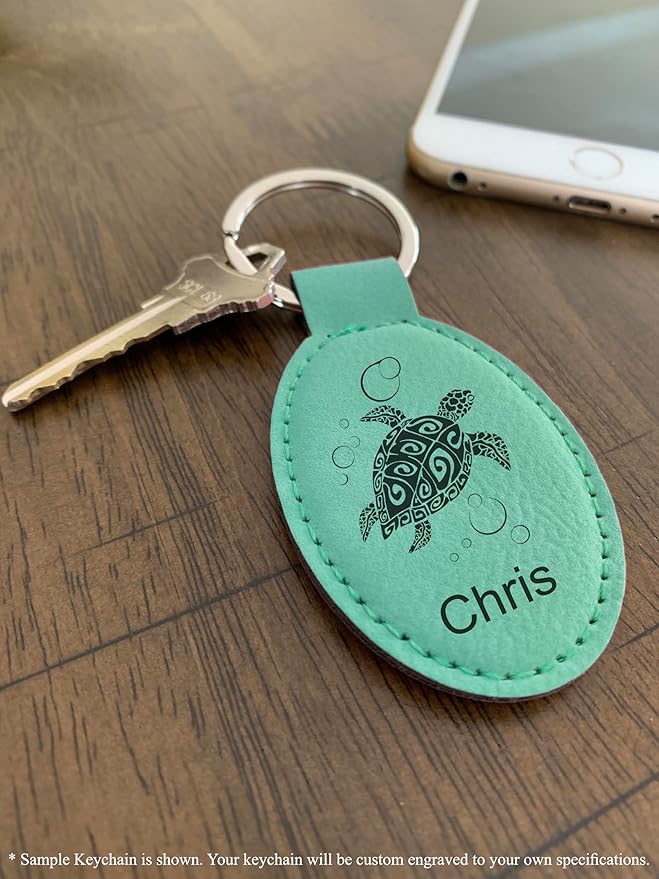 LaserGram Oval Keychain, Off Road Racer, Personalized Engraving Included (Teal)
