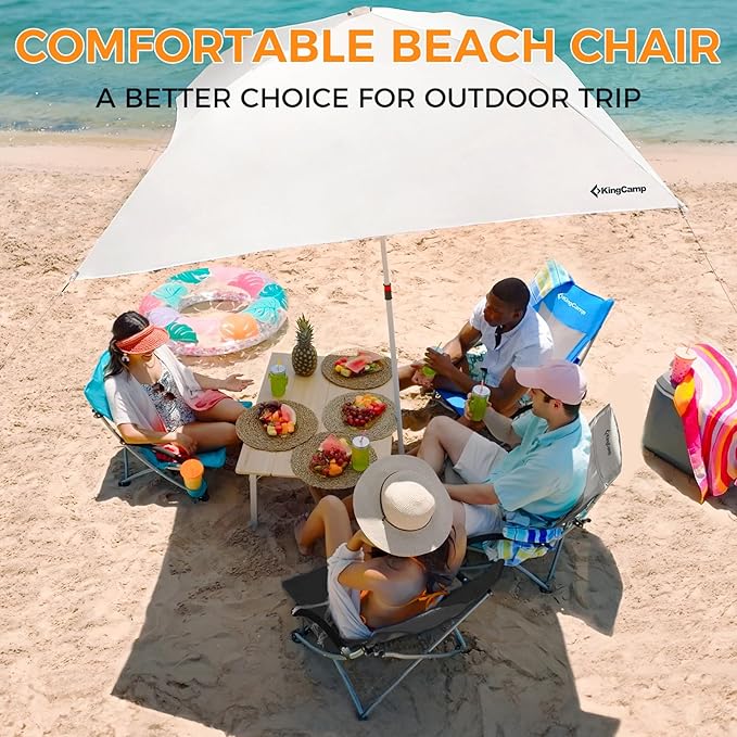 KingCamp Low Beach Chairs, Folding Portable Chair for Adults Lightweight Extra Wide Seat 300lbs Heavy Duty Oversized Backpack, Carry Bag for Camping
