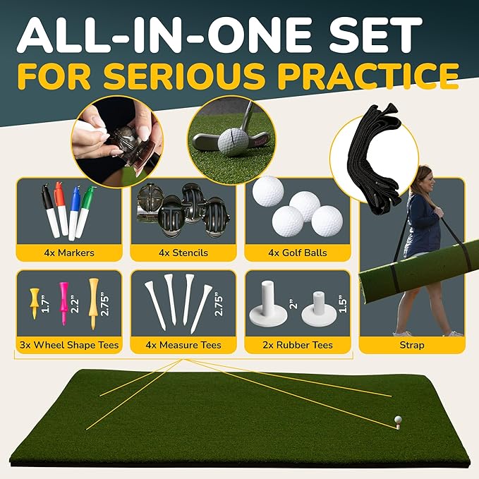 5×4 Golf Hitting Mat, Non-Slip Hitting Mat, 31mm, 36mm, 40mm Thick, PGA Pro Trusted Indoor & Outdoor Golf Practice Mat with Training Kit