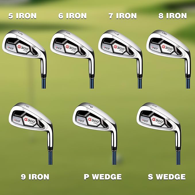 PGM 7 Piece Men’s Golf Iron Set for Right Handed, Forgiving Design Sets with Graphite Shaft and Easy Control Grip Include Golf Club Iron 5 to 9 PW SW