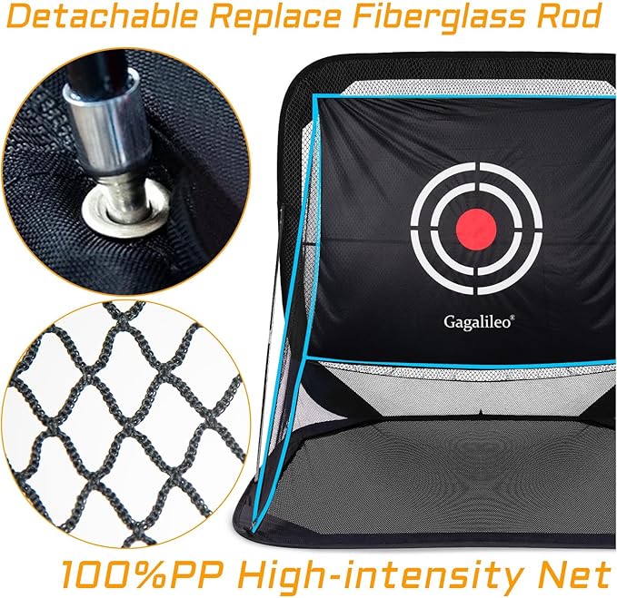 Gagalileo Golf Pop-Up Hitting Cage: 8x7x7FT Practice Net with Target Portable Backyard Garage Training for Driving Chipping Swing Beginners & Golf Enthusiasts