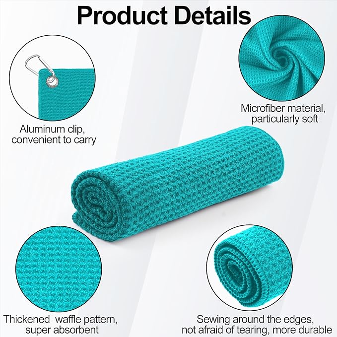3 Pack 16" X 16" Golf Towels for Golf Bags, Premium Waffle-Pattern Golf Towel with Carabiner Clip, Super Absorbent Microfiber Towel, Golf Accessories for Bag.3 Pcs Darkpurple