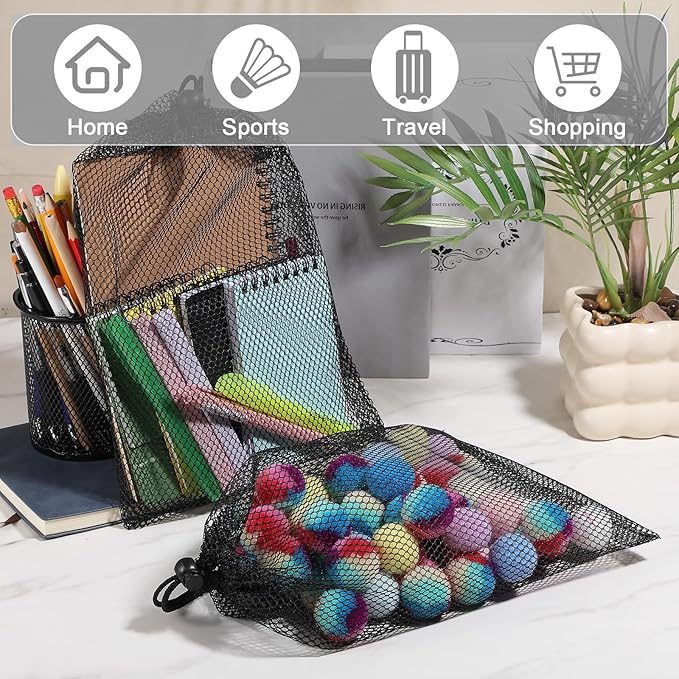 6 Pcs Mesh Bags with Drawstring, Golf Ball Mesh Bag with Drawstring, Nylon Mesh Golf Ball Bags, Nylon Bag for Pool Toys, Tennis Balls, Beach Travel Accessories(2 Sizes)