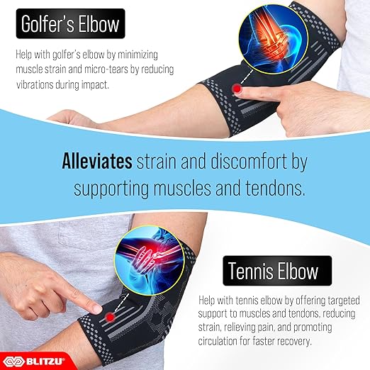 BLITZU Elbow Compression Sleeve for Tendonitis 2 Pack, Tennis Elbow Brace Support for Men and Women Golfers Elbow Pain Relief, Arthritis, Bursitis, Arm Brace for Workout, Weightlifting Purple L