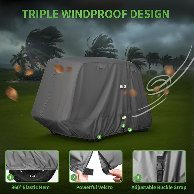 10L0L Heavy Duty 650D Golf Cart Cover for 2/4/6 Passengers EZGO, Club Car and Yamaha, All Weather Outdoor Protection Weatherproof