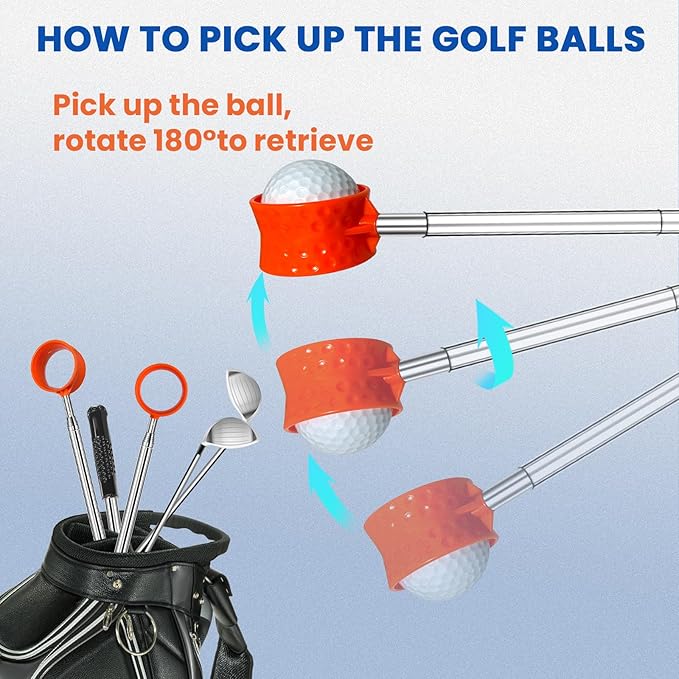 Golf Ball Retriever, Max 9 Ft Lightweight and Portable Golf Ball Retriever Telescopic, Stainless Golf Ball Grabber with Anti-Slip Handle, Golf Accessories Gifts for Men Women