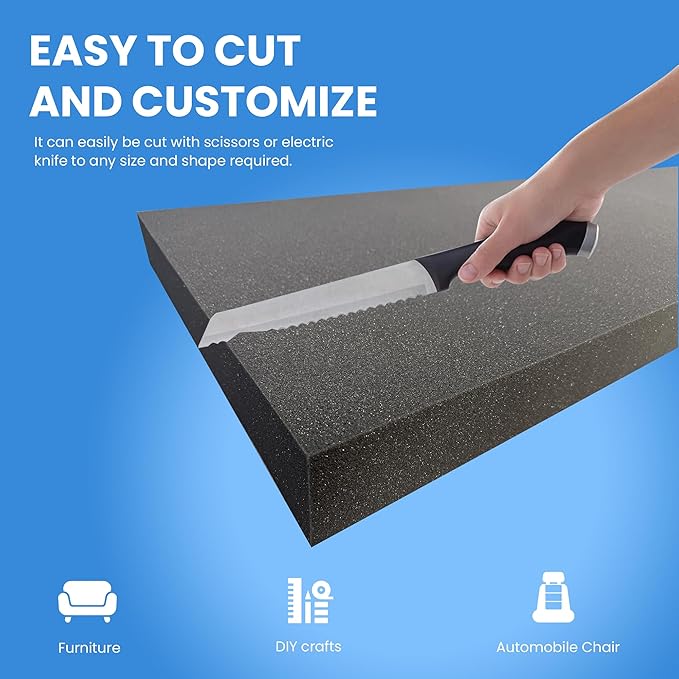 QOMFY 4" Height x 18" Width x 24" Length Charcoal Upholstery Foam Sheet | Made in USA | Multi-Purpose Foam for Upholstery, DIY, Packaging & Acoustic Projects