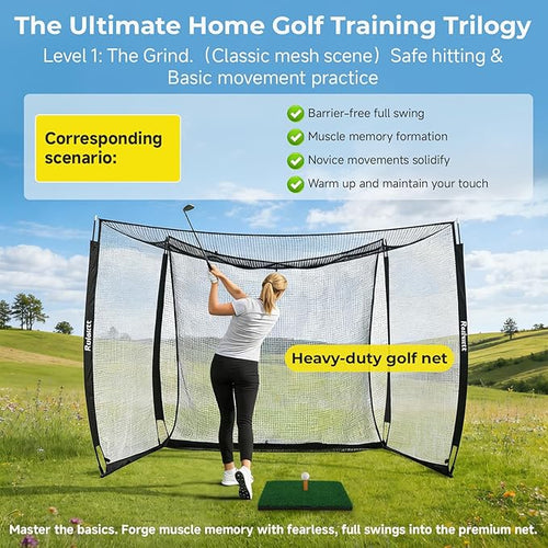 10x8 ft Golf Practice Hitting Net Cage Enclosure - Heavy-Duty Construction for Long-Lasting Practice, Impact Screen, Blank Simulator Screen, or Classic Net for Indoor/Outdoor Backyard Practice