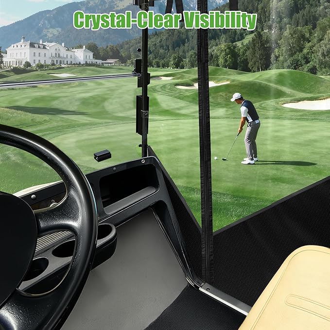 10L0L Golf Cart Driving Enclosure for Club Car DS, 2/4 Passenger Short Roof, Waterproof Windproof Heavy Duty 600D Rain Cover with 4-Sided Clear Windows & Durable Door Zipper All-Weather Protection