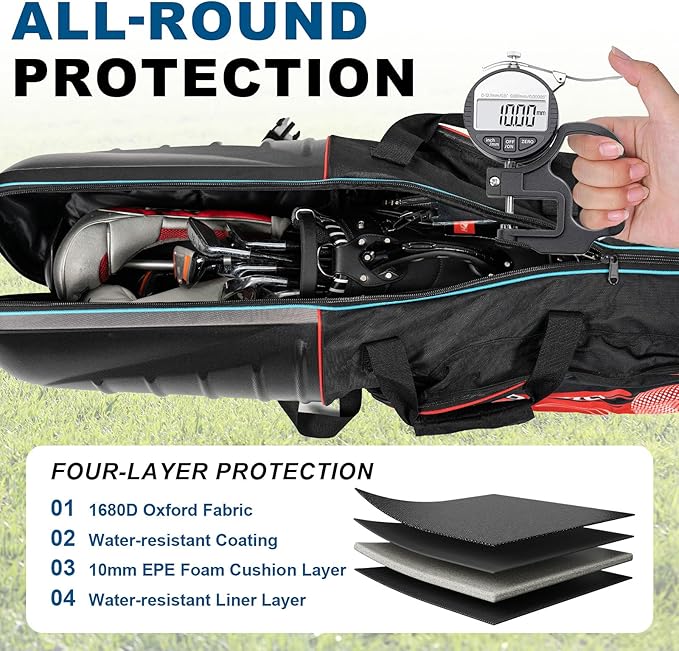 Golf Travel Bags for Airlines with Hard Case Top & Wheels, Hard Shell Top Protect Golf Club, 1680D Heavy Duty Oxford, Wide-Mouth Effortless Packing, Lightweight