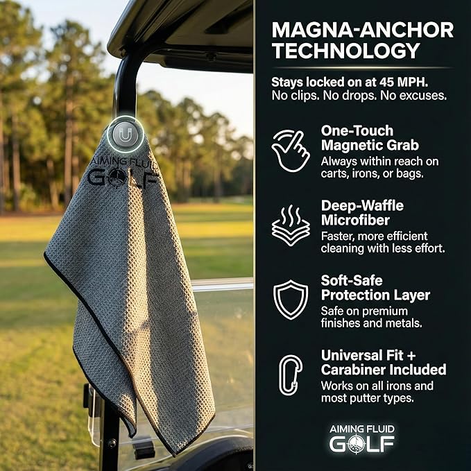 Magnetic Towel Club Glove Gear - 3 Stage Cleaning System- Microfiber Rag with Magnet for Golfcart Bags for Men and Women Cool Grey, 16" x 40" The 40