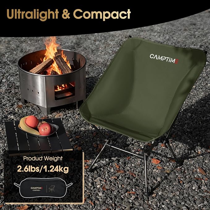 Portable Camping Chair Plus, Larger & Roomier, Compact and Lightweight, Folding Chair for Backpacking & Hiking, 330Lbs Capacity, Green