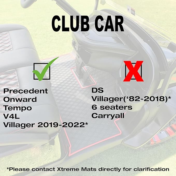 Xtreme Mats Club Car Compatible Golf Cart Mat, Full Coverage Rubber Floor Liner - Fits Club Car Models Precedent (2004-2024+)/Onward & Tempo (2017-2024+)/Villager & V4L (2019-2024+) - All Black