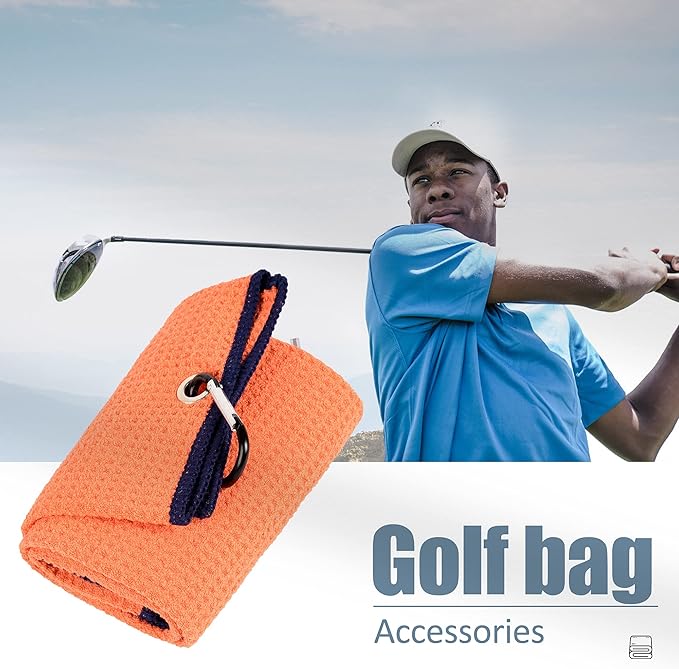 Mile High Life Tri-fold Golf Towel | Premium Microfiber Fabric | Waffle Pattern | with Heavy Duty Carabiner Clip | Golf Towel for Men and Women (Orange)
