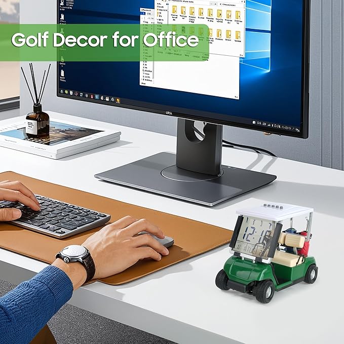 10L0L Mini Golf Cart Alarm Clock LCD Display Calendar Golf Gifts for Men Fans Golfers Superior Race Souvenir Novelty(Green)