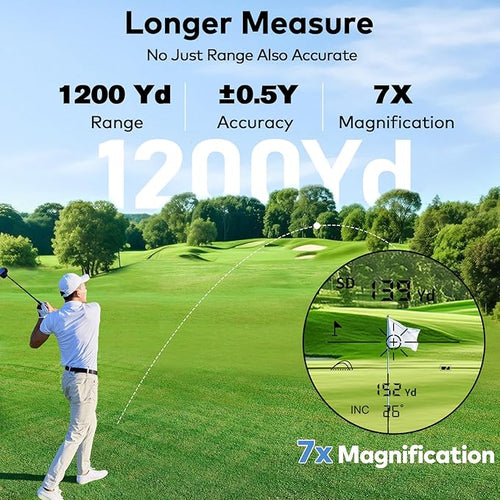 1200Yards Range Finder Golf with Slope, 7X Magnification Range Finder, Lightweight Portable Rechargeable Rangefinder, Flag Lock Vibration, Switch for Legal, Range Finders for Hunt/Golf Accessory