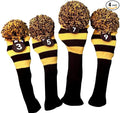 Majek Golf Club 3 5 7 9 Yellow and Black Limited Edition Fairway Wood Head Covers Tour Knit Retro Vintage Pom Classic Long Neck Metal Longneck Woods Headcovers