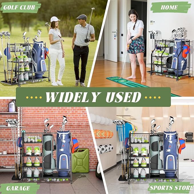 ROOMTEC Golf Bag Storage Garage Organizer,Golf Club Bag Storage Rack for Garage, Extra Storage Rack for Golf Clubs,Golf Bag Organizer Fit for Garage,Shed,Basement