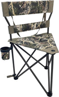 Black Sierra HD Tri-Hunt with Back Hunting Stool, Foldable Tripod Seat w/Steel Frame Supports 300 Lbs, Heavy Duty Fishing Chair Features Cup-Holder & Carry Shoulder Strap, for Camping