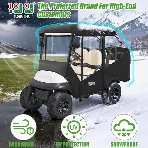 10L0L Golf Cart Enclosure 4 Passenger for EZGO TXT & Club Car Precedent DS Tempo Onward, 57" Short Roof Waterproof Windproof Rain Cover with Heavy-Duty 600D Fabric & Clear Windows Roll-up Door