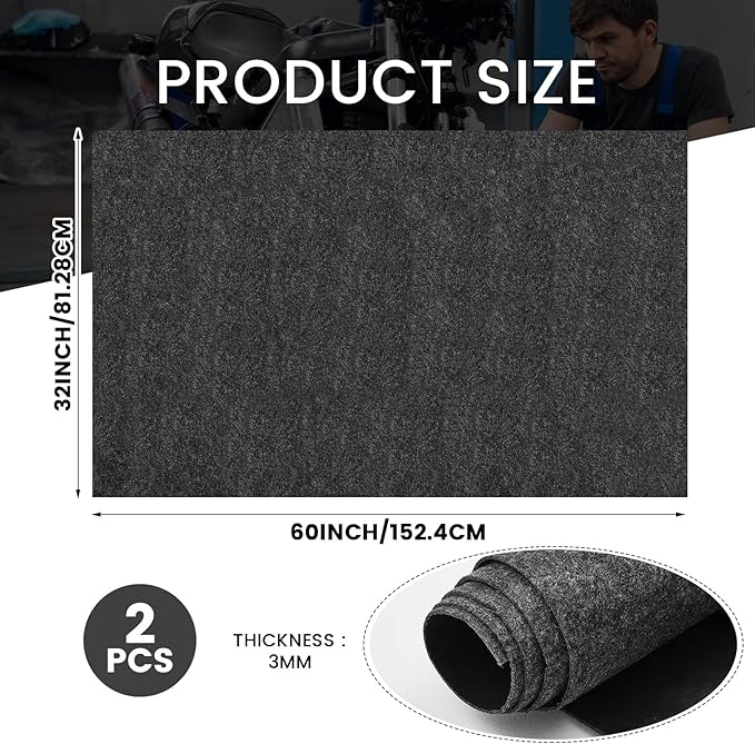 Tinideya 2 Pcs 32 x 60 Inch 3mm Thick Oil Spill Mat for Motorcycle Small Car Golf Cart, Reusable Garage Floor Mat Under Car, Rubber Backing Protect Floor from Oil Drips, Spills, Splashes and Stains