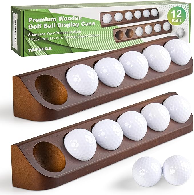 2-Pack Golf Ball Display Case Wall Mount - Display 12 Standard Golf Balls - Golf Office Tabletop Decor - Sport Memorabilia Display Case for Golf Ball Collector - Golf Accessories Gift for Men
