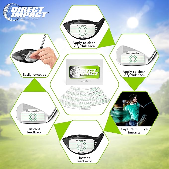 Direct Impact Golf Ultra-Thin Golf Impact Tape 200 Driver Impact Labels: Instant Feedback for Distance, Accuracy, Consistency