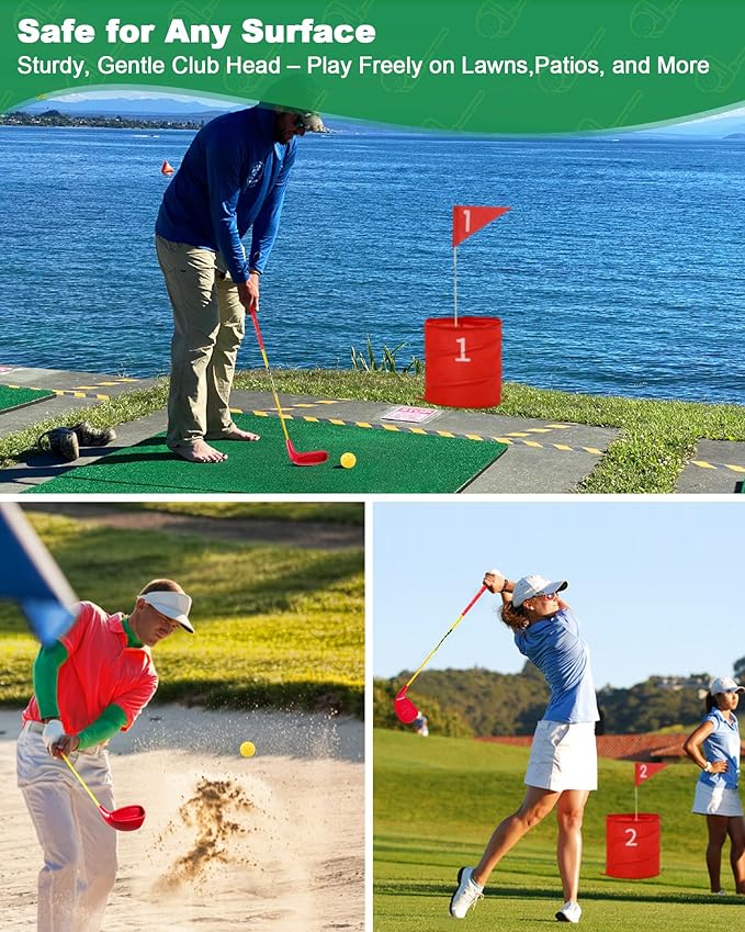 4 Pack Red Golf Clubs with 5” x 3.5” Oversized Heads and 36” Lightweight Carbon Shaft Perfect for Outdoor Yard Games