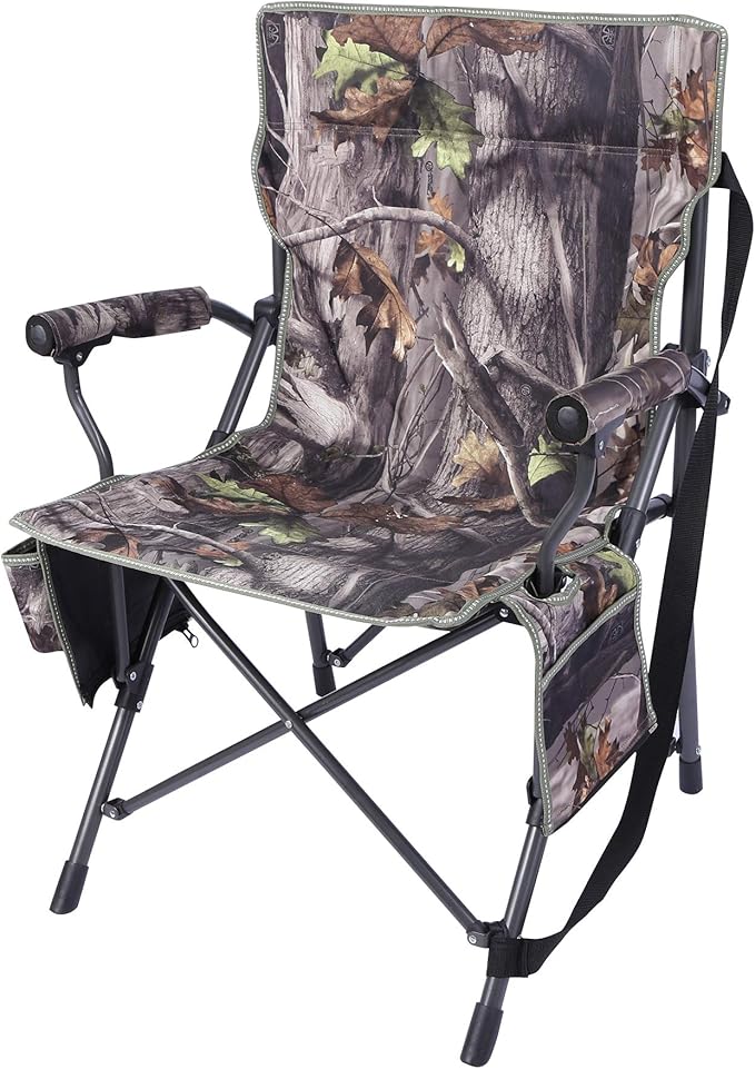 REDCAMP Oversized Hunting Chairs for Blinds, Portable Folding Camo Camping Chairs for Adults Hunting Seats with Hard Arms for Outside Outdoor, Camouflage