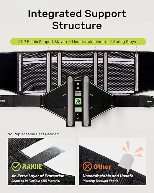 Back Brace for Lower Back Pain Relief, 8X Powerful Lumbar Support with 3D Pad, Support Belt for Men Women, Breathable Back Support Brace with Adjustable Strap, Green Size S