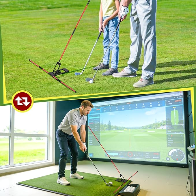 Golf Alignment Sticks Holder, Angle Adjustable Golf Training Aid, Weighted Golf Swing Trainer with Metal Sticks Practice Teaching Aid for Aiming, Putting, Swing