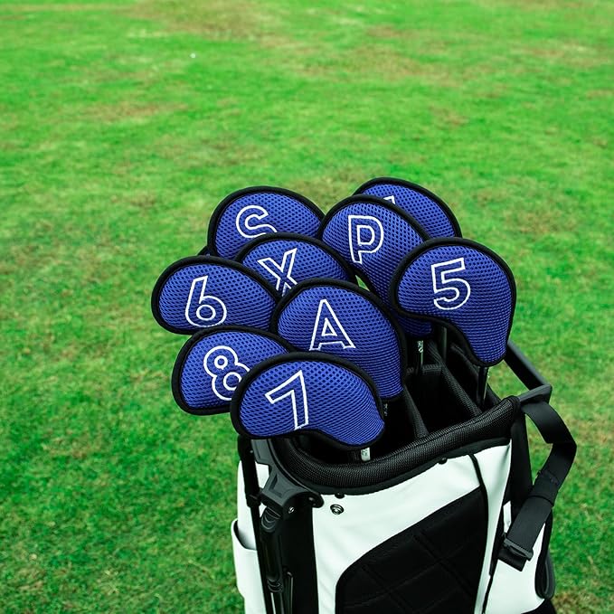 Montela Golf Iron Covers,Golf Iron Head Covers Mesh Golf Iron Covers Set 10pcs Golf Iron Headcovers,Golf Club Head Covers for Iron with Magic Tape Fit Most Brand 4-9 APSX