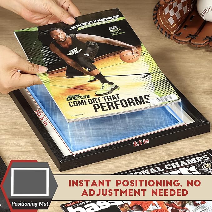 JupDec Sports Magazine Frame 4 Pack, Premium Wood Display Case for 8" x 10.5" Magazines, Wall Mount or Tabletop Stand, Layered Design with Positioning Mat, Perfect for Sports Fans & Home Decor, White
