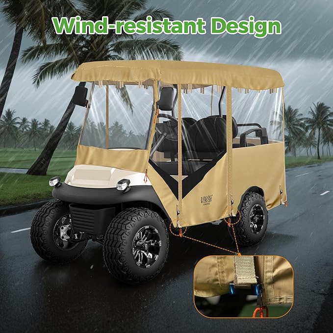 10L0L Universal Golf Cart Enclosure 86.6in 4 Passenger Fit for Yamaha Club Car EZGO TXT RXV, Waterproof Windproof Snowproof Portable Transparent 4 Sided Driving Cover