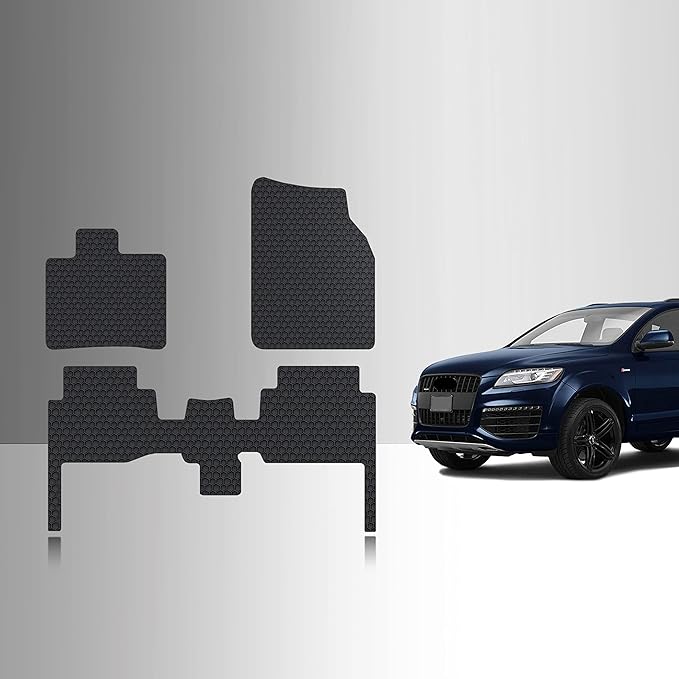 TOUGHPRO Floor Mats Accessories Set (Front Row + 2nd Row) for Audi Q7 All Weather Heavy Duty Black Rubber 2007 2008 2009 2010 2011 2012 2013 2014 2015